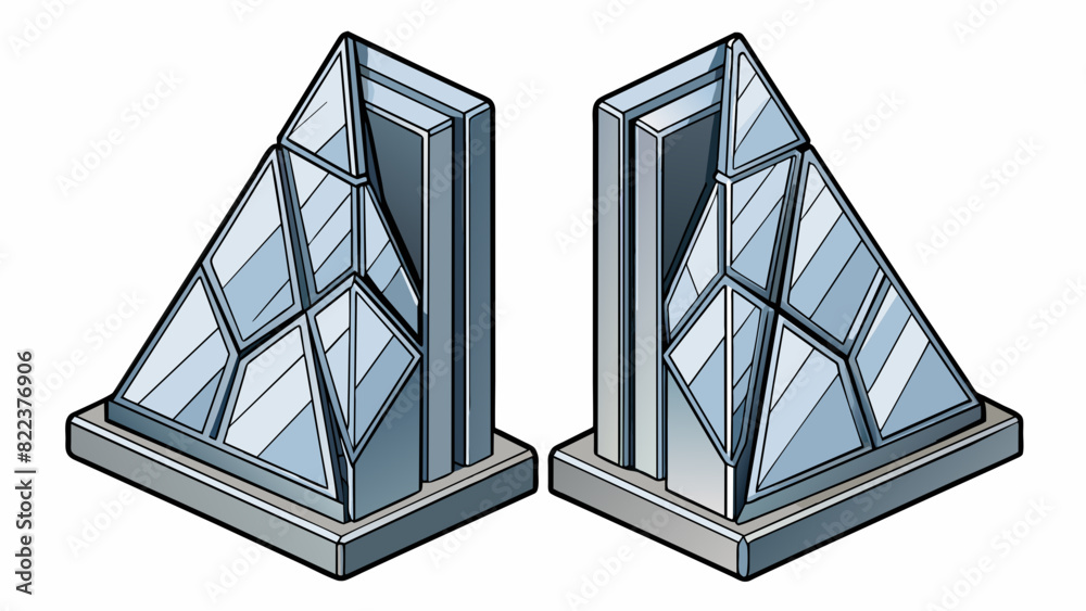 Aufkleber a set of matching bookends they are both made of a sleek silver metal and are identical in height an