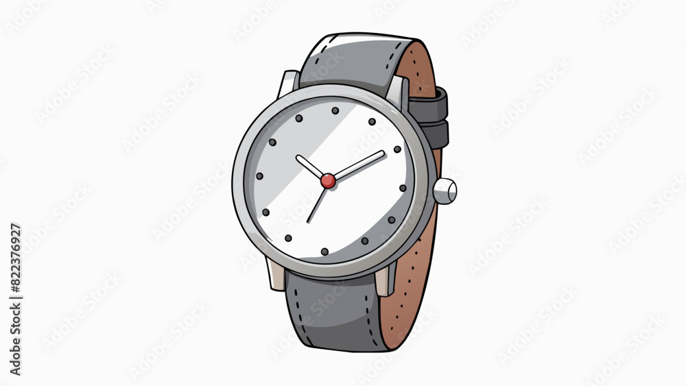 Fototapete A silver watch with a simple round face and basic hour and minute hands. It has a leather band and does not have any additional features like a. Cartoon Vector