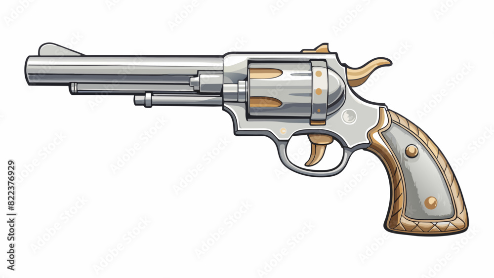 Aufkleber a shot of a silver revolver with a pearl handle and engraved with intricate designs. the trigger is 
