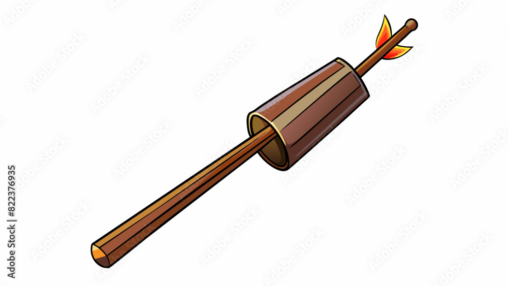 Poster a short stubby stick about the size of a pencil but much thicker. the wood is dark and polished almo