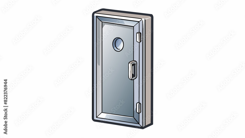 Poster A shiny silver door with a small peephole in the center. Its surface was almost mirrorlike with no visible handle or .. Cartoon Vector