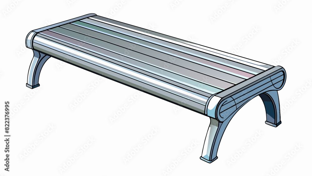 Poster a sleek modern bench made of silver metal with a streamlined design and a glossy finish supported by