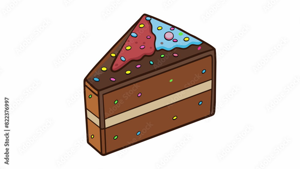 Aufkleber a slice of moist chocolate cake topped with creamy frosting and sprinkles. the cake is perfectly spl