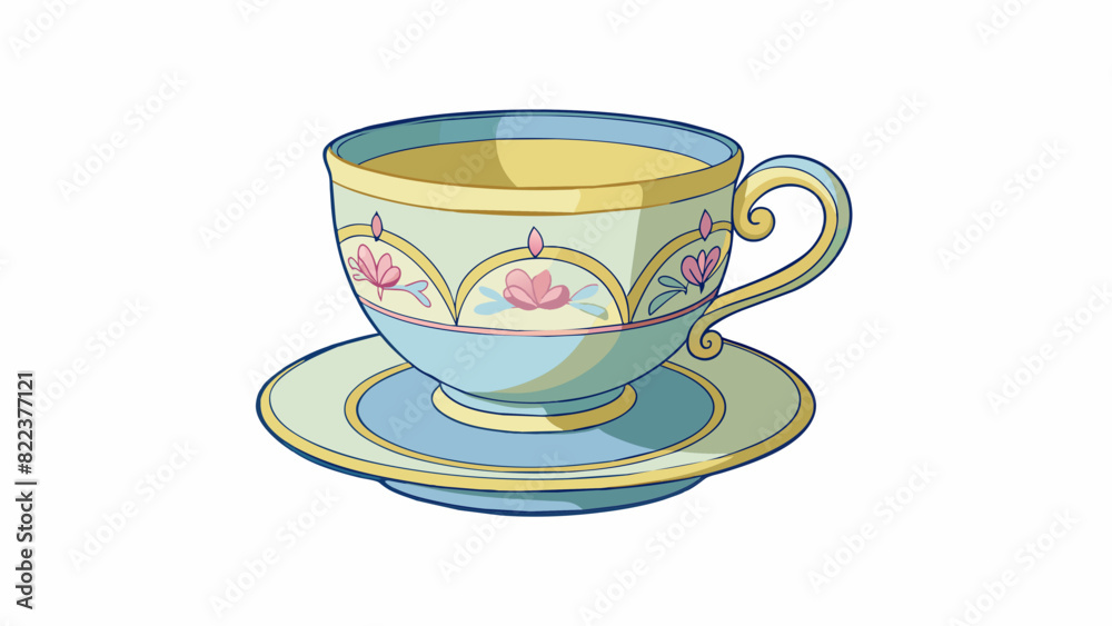 Poster a small delicate teacup sat on the table its intricate floral design and delicate handle giving it a
