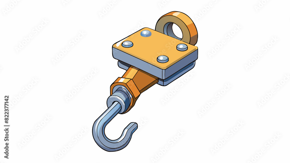 Poster A small metal hook with a latch mechanism commonly used for securing a gate or door from the inside.. Cartoon Vector
