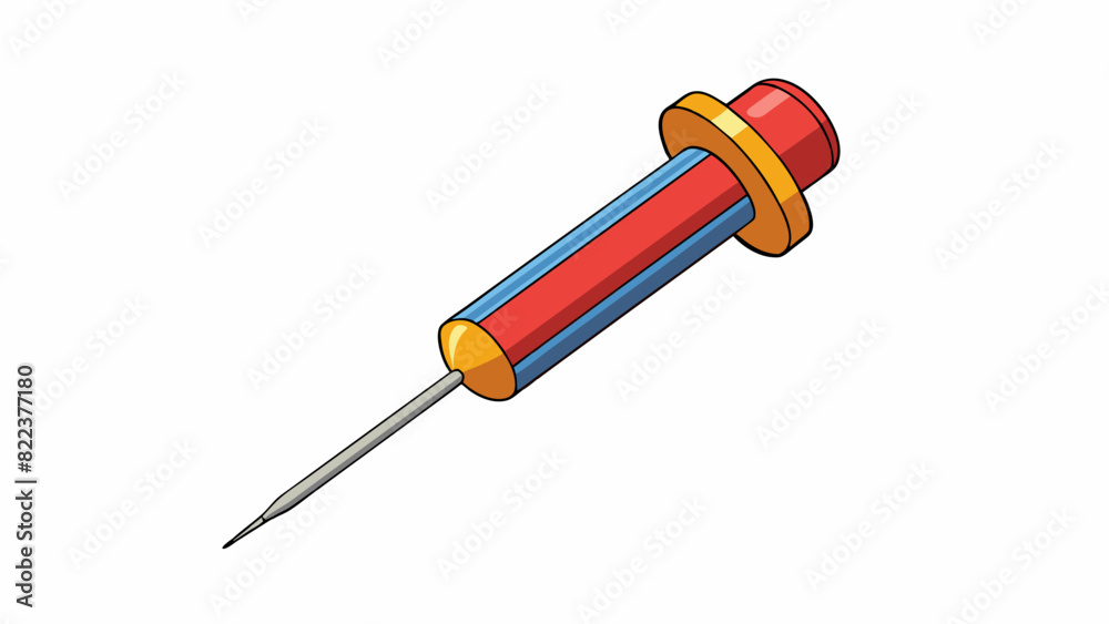 Poster A small sharp object with a conical shape and a pointed tip commonly used for sewing or puncturing holes.. Cartoon Vector