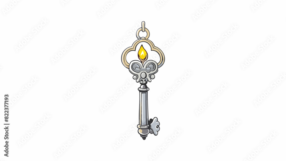Poster A small silver key dangled from a delicate chain its intricate designs glinting in the soft candlelight.. Cartoon Vector
