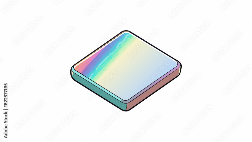 Poster A small square of plastic with a holographic design on one side. It is slightly textured and reflects light in a rainbow pattern.. Cartoon Vector