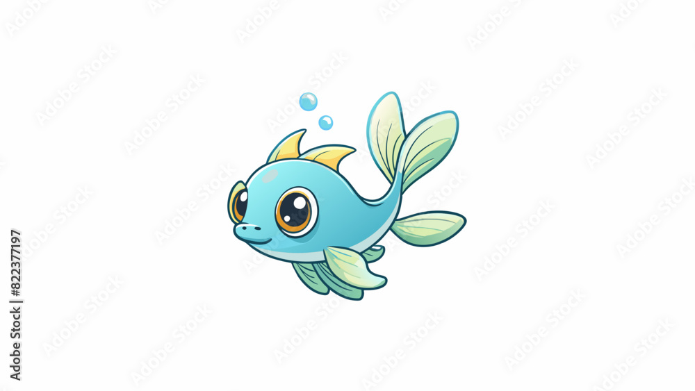 Aufkleber A small translucent fish with delicate fluttery fins and a tiny bulbous body floating near the surface of a tranquil lake occasionally splashing. Cartoon Vector