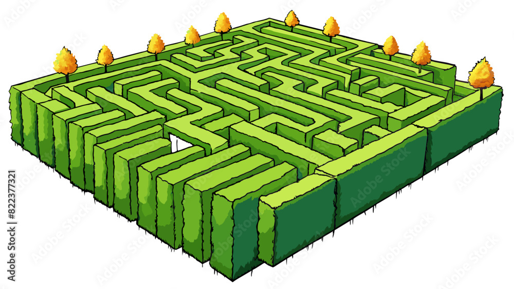 Poster A sprawling maze made of tall hedges with twists and turns that seem neverending. Its easy to get lost and disoriented in this challenging puzzle.. Cartoon Vector
