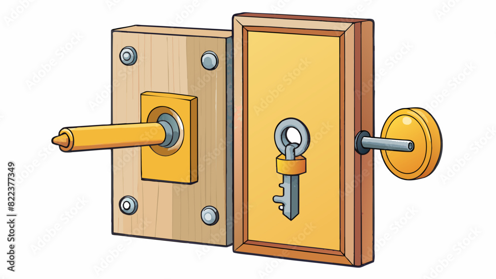 Poster A squareshaped lock on a door with two keys one for turning left and the other for turning right providing the option for the user to lock or unlock. Cartoon Vector