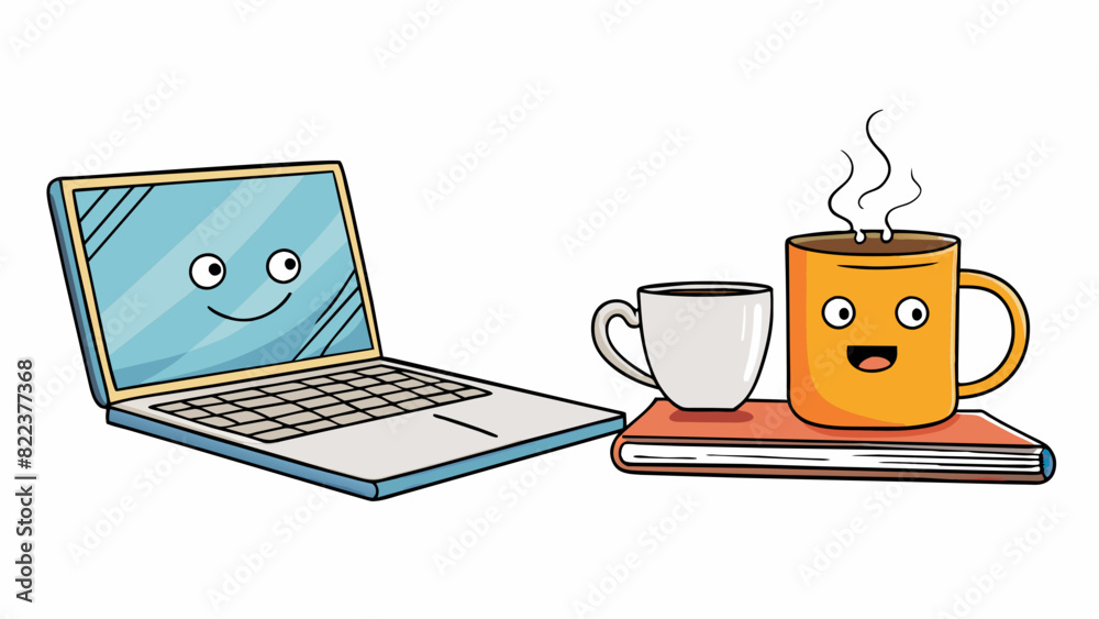 Poster a steaming cup of tea sat next to the authors laptop indicating their need for caffeine and a calmin