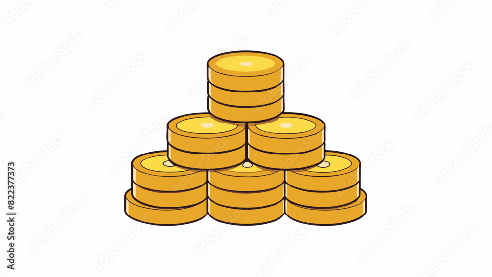 Aufkleber A stack of five dimes each one slightly smaller than the last forming a neat pyramid on the table.. Cartoon Vector