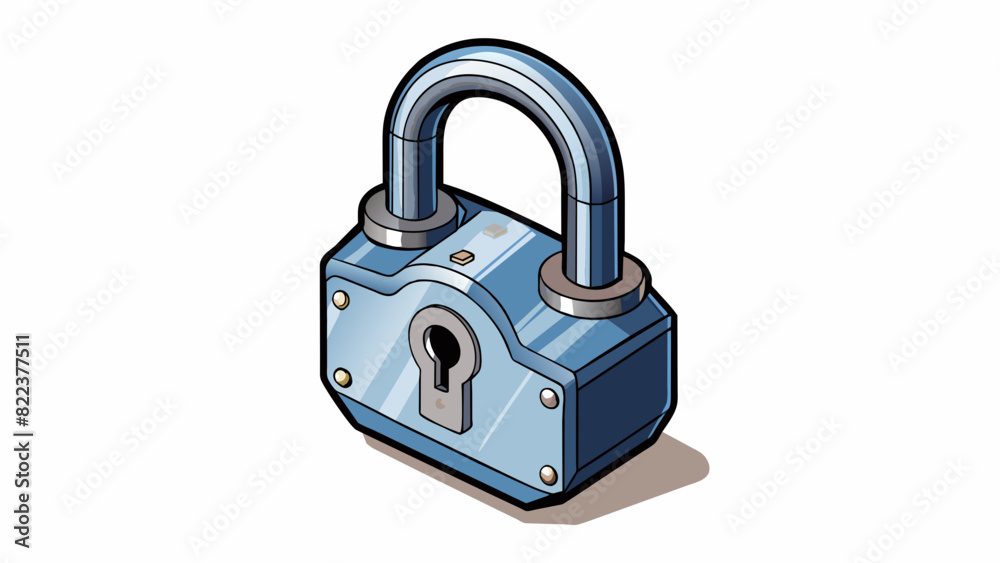 Poster a sy padlock made of heavyduty steel with a thick curved shackle that can be snapped shut and secure