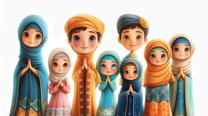 Obraz premium Cute Muslim Kids, celebrating Ramadan