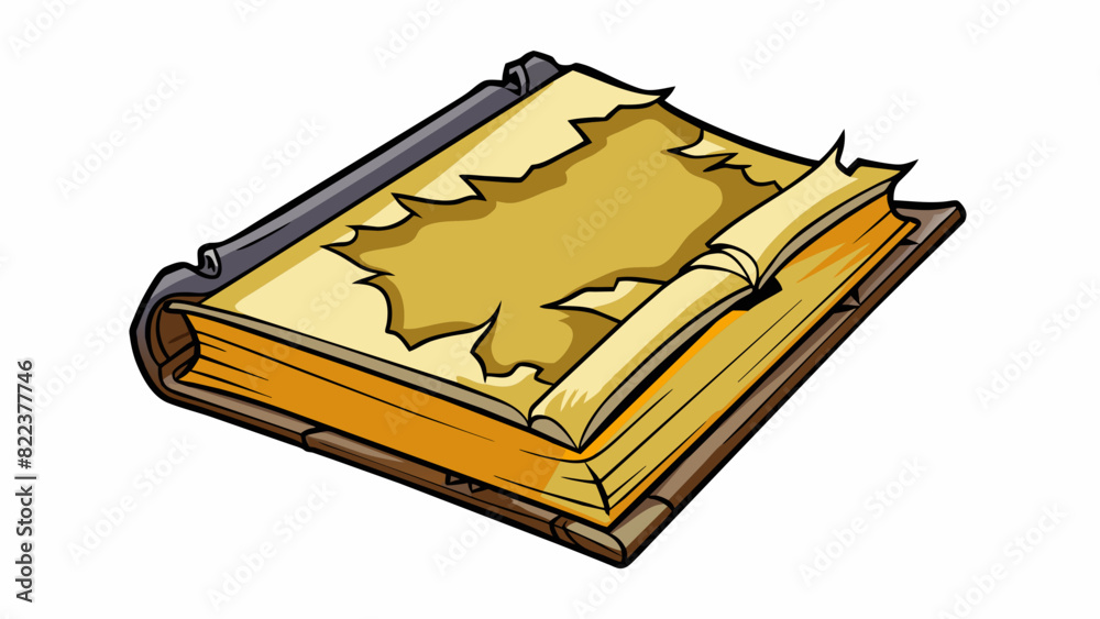 Poster a torn book page the edges are ragged and frayed with a large rip in the middle of the page. the onc