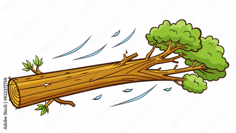 Poster A tree branch fell from a tree during a storm because the wind was too strong. The tree branch was thick and heavy while the wind was a powerful force. Cartoon Vector
