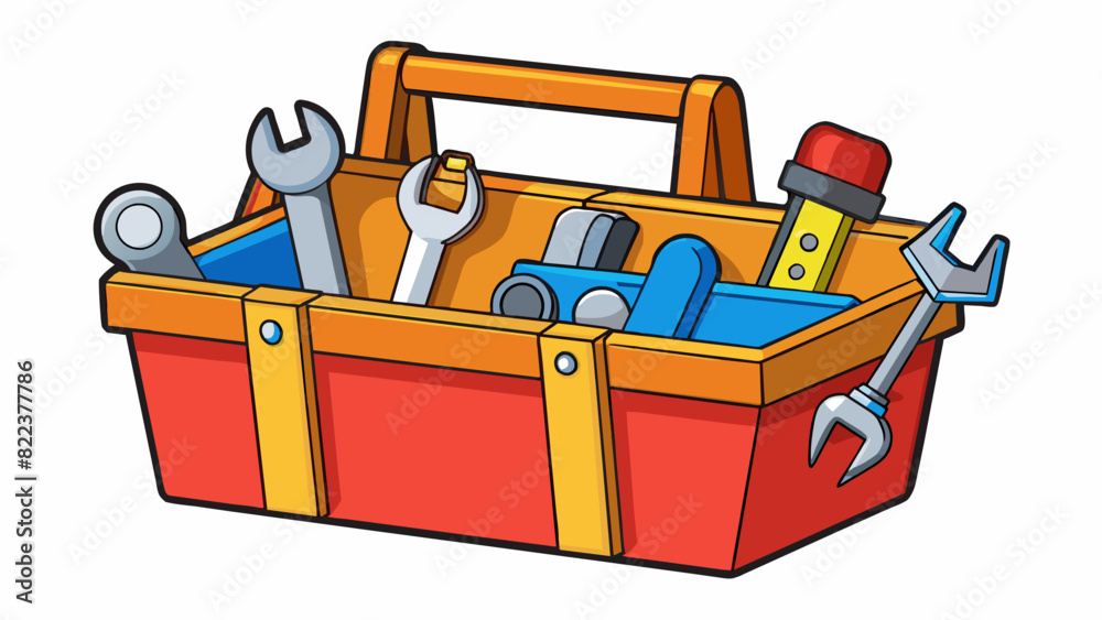 Poster A toolbox full of tools in various sizes and shapes representing the duty of being handy and able to fix things around the house.. Cartoon Vector