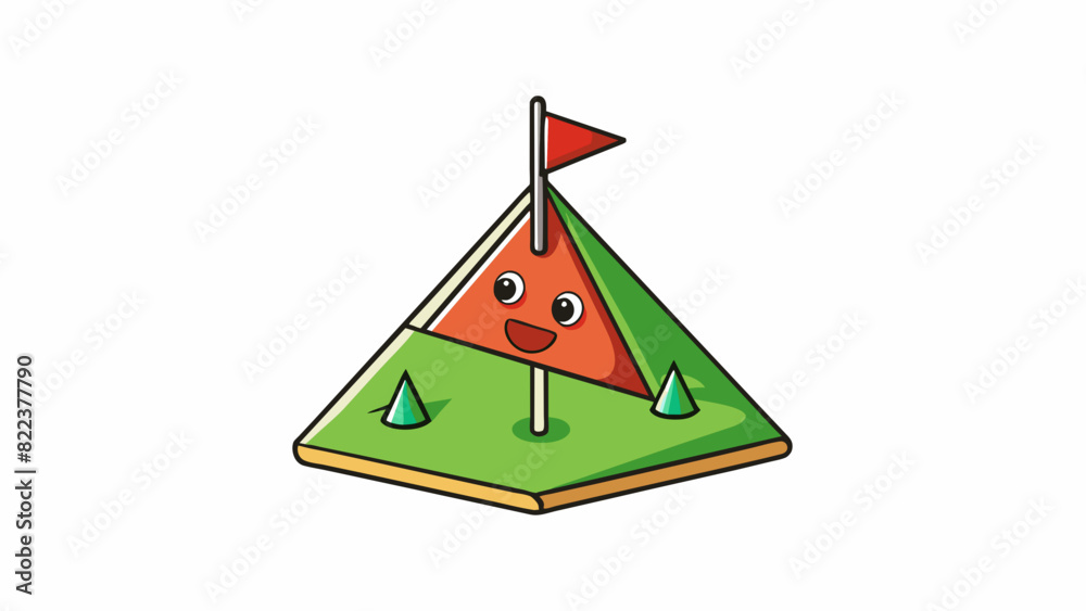 Poster A triangular flag on a golf course marking the spot where players should aim their shots.. Cartoon Vector