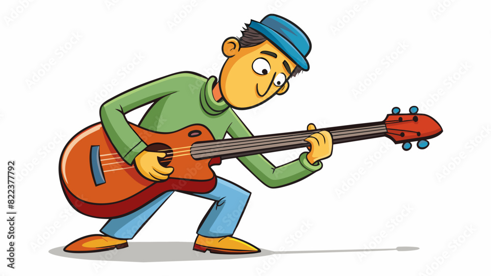 Aufkleber Attempt 4 A guitarist attempting to play a complicated solo. Their fingers move quickly on the strings trying to hit each note perfectly. The sweat on. Cartoon Vector