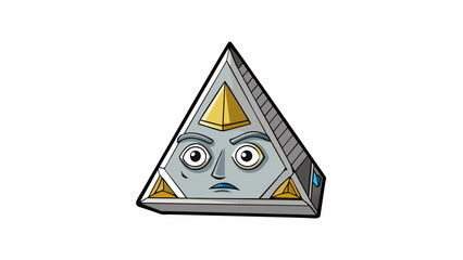 A triangular head with a flat top and sharp edges resembling a pyramid. The head is metallic and reflects light with intricate symbols carved into its. Cartoon Vector