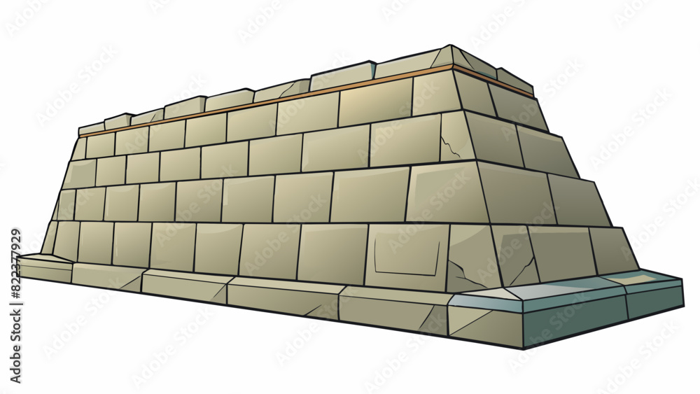 Poster A wellconstructed stone wall with a wide base sloping slightly inward towards the top ensuring stability against the elements.. Cartoon Vector