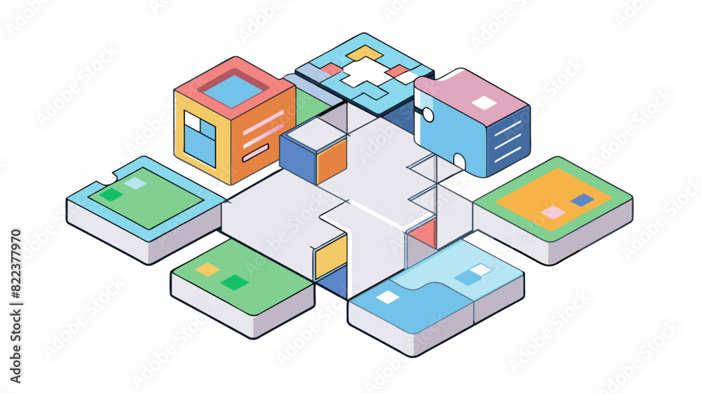 Fototapete A web is like a complex puzzle consisting of various pieces that fit together to create a coherent and functioning whole. It is designed with coding. Cartoon Vector