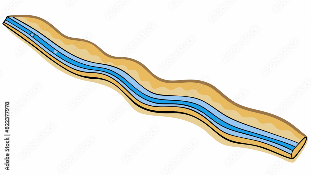Poster A wavy diagonal line running across a sandy beach created by the gentle movement of the ocean waves.. Cartoon Vector