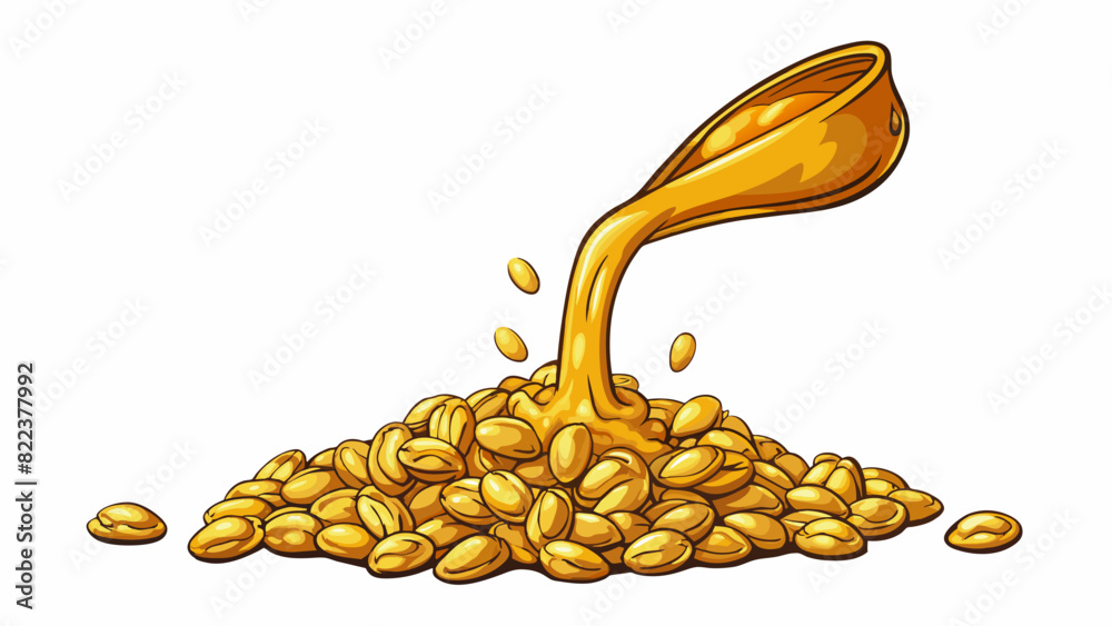 Poster A viscous golden fluid that is extracted from seeds and nuts. It is commonly used in cooking and adds a rich distinctive flavor to dishes.. Cartoon Vector