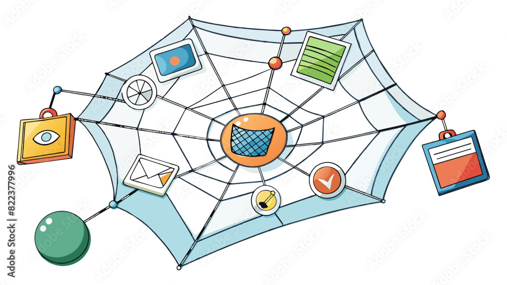Aufkleber A web is like a fishing net that catches a wide range of information from different sources and presents it in one place for easy access. It can be. Cartoon Vector