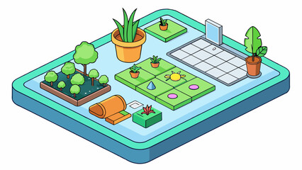 A virtual garden program that allows users to design and maintain their own virtual garden. The objects in this program include a variety of plants. Cartoon Vector