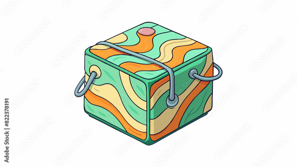 Poster Case 5 A soft cloth case in the shape of a cube with a drawstring closure at the top. The material has a colorful abstract pattern and the case is. Cartoon Vector
