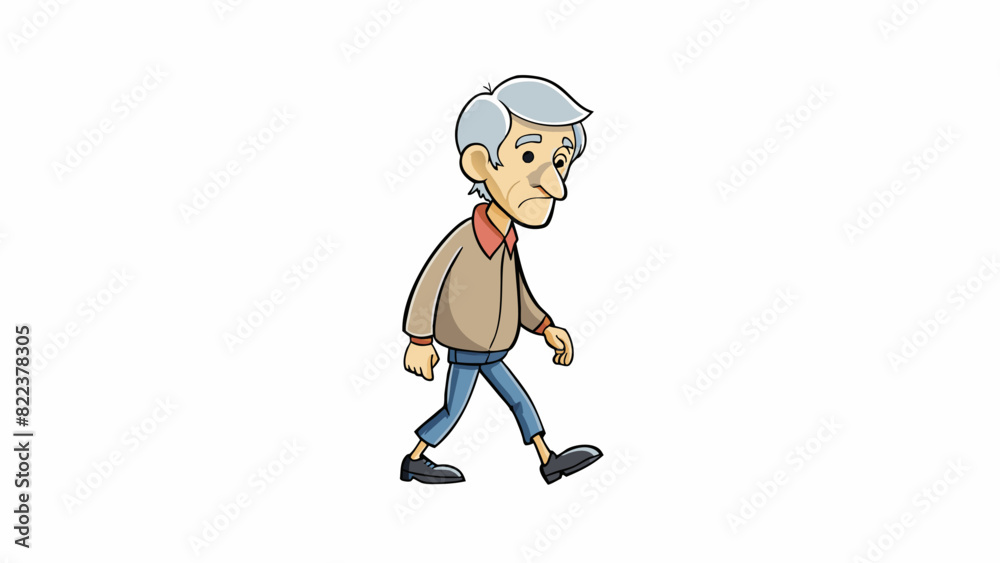 Poster example 3 a man walks slowly his back slightly hunched and his steps unsure. his hair is graying and
