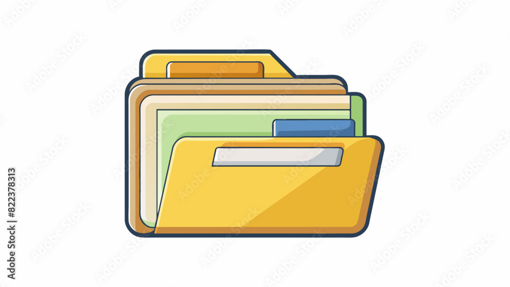 Aufkleber file could also be a digital folder represented by a small icon on a computer screen. The folder has a pale yellow color and a label written in a bold. Cartoon Vector