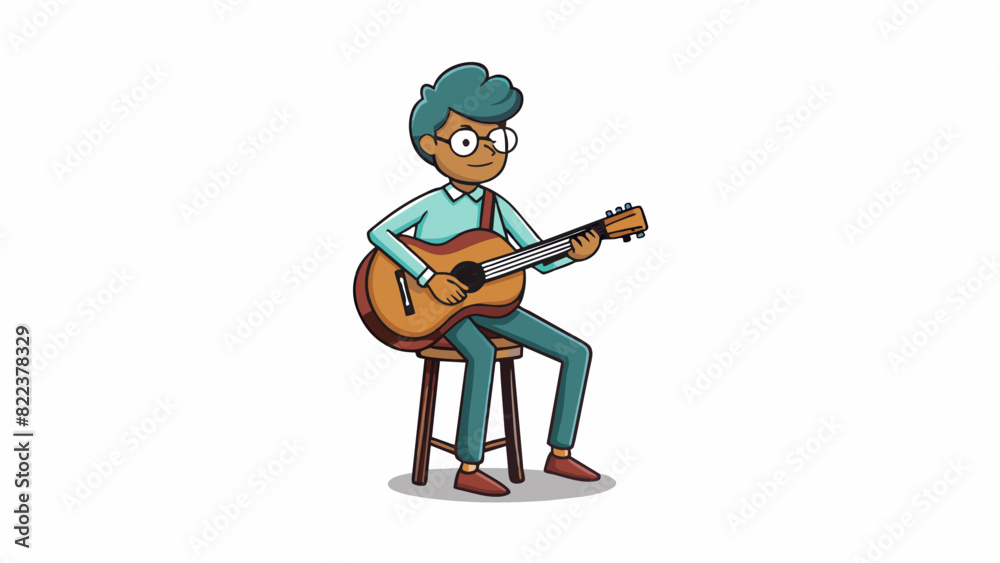 Poster figure playing an instrument in a dimlylit club a figure sits on a stool lost in the music they are 