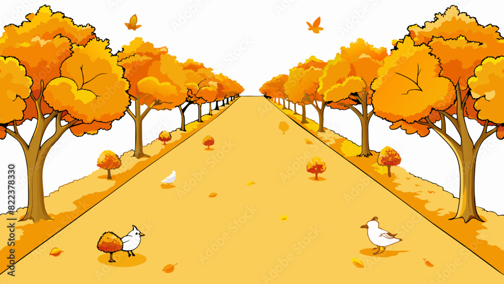 Poster fall a treelined path covered in a blanket of golden leaves crunching underfoot with each step. the 