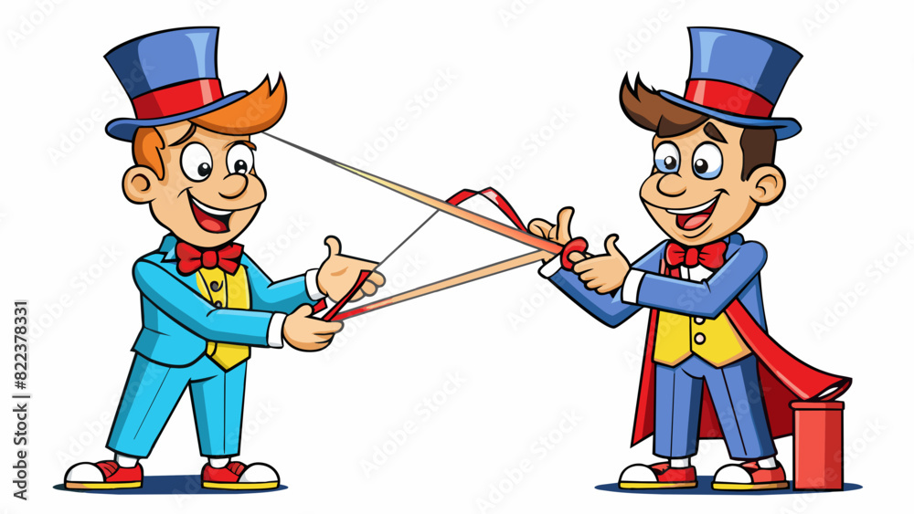 Poster For this trick all you need is a piece of rope and a pair of scissors. The performer s the rope into two pieces and then magically joins them back. Cartoon Vector
