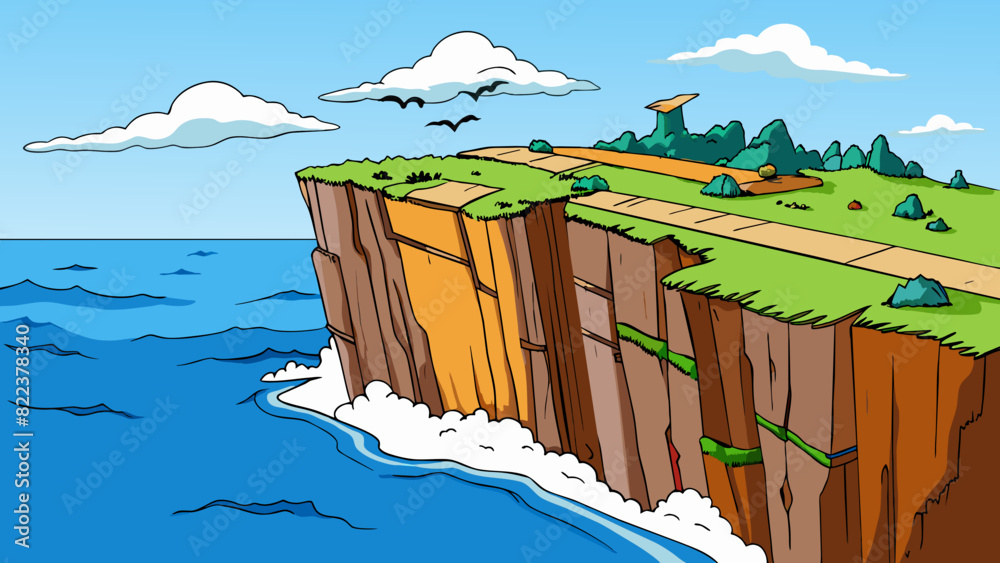 Poster from the top of a towering cliff the view below is both serene and exhilarating. the deep blue ocean