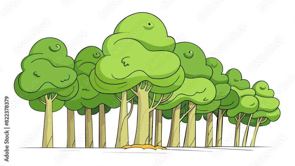 Aufkleber Imagine a group of trees in a forest each one standing tall and strong on its own but when a strong wind blows they lean on and support each other.. Cartoon Vector