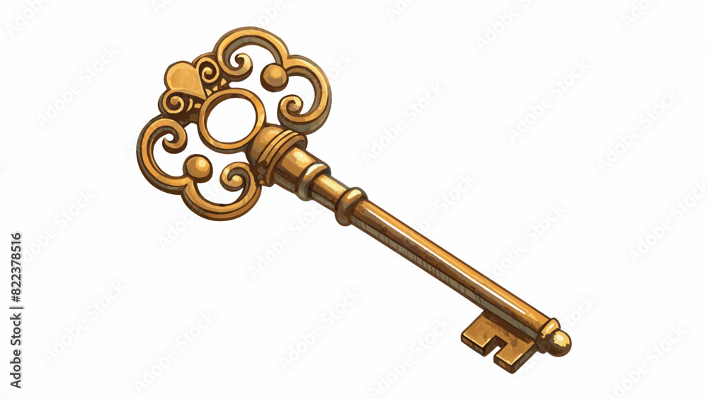 Aufkleber Key Five is a unique antique object made of bronze. It is a skeleton key with a loop at the top and a wide intricate design throughout. The key is. Cartoon Vector