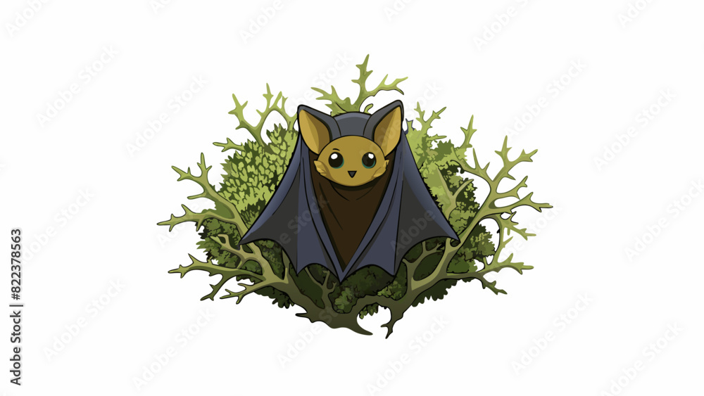Poster in the depths of a cave a family of bats huddle together for warmth. they have small beady eyes that