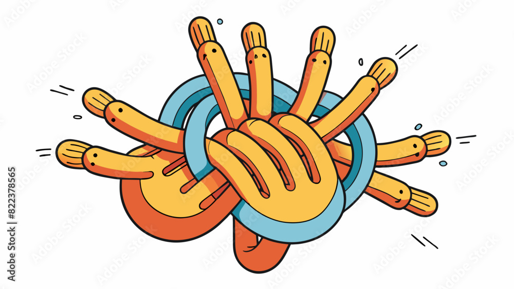 Poster In the third illustration there are multiple fingers intertwined moving in and out of a tight pulsating space. The movements are slow and deliberate. Cartoon Vector