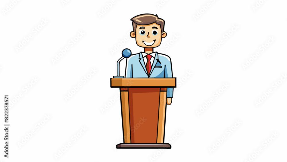 Poster on the stage a tall wooden podium towered over the lecturer who stood behind it confidently. the pod