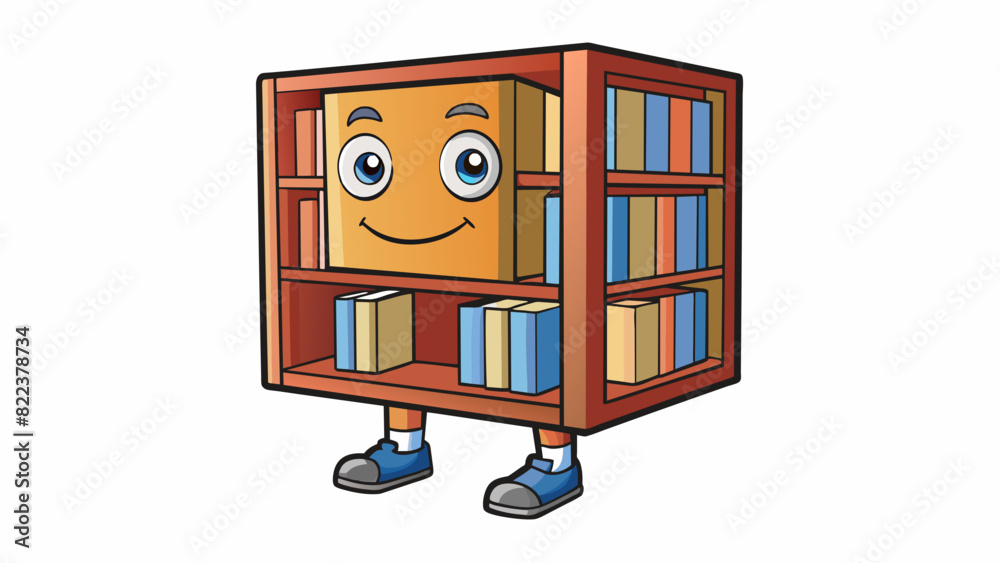 Poster Square bookshelf A piece of furniture made up of four equalsized flat surfaces connected at right angles used for storing books and other items.. Cartoon Vector