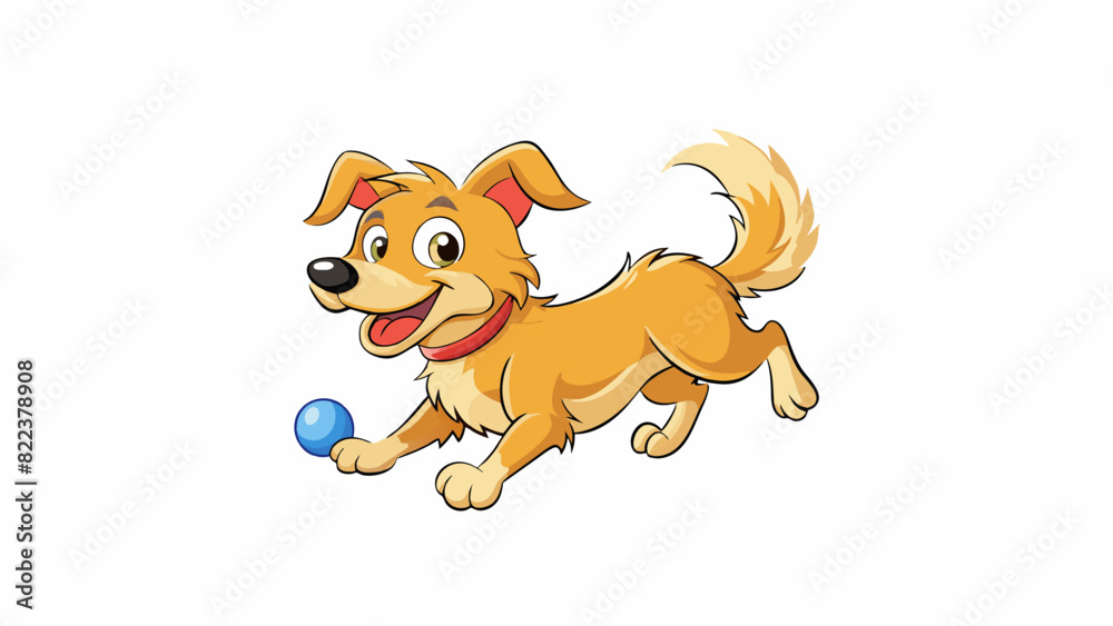 Poster The dogs tone was playful and excited as it wagged its fluffy tail and barked joyfully while chasing its favorite ball around the backyard.. Cartoon Vector