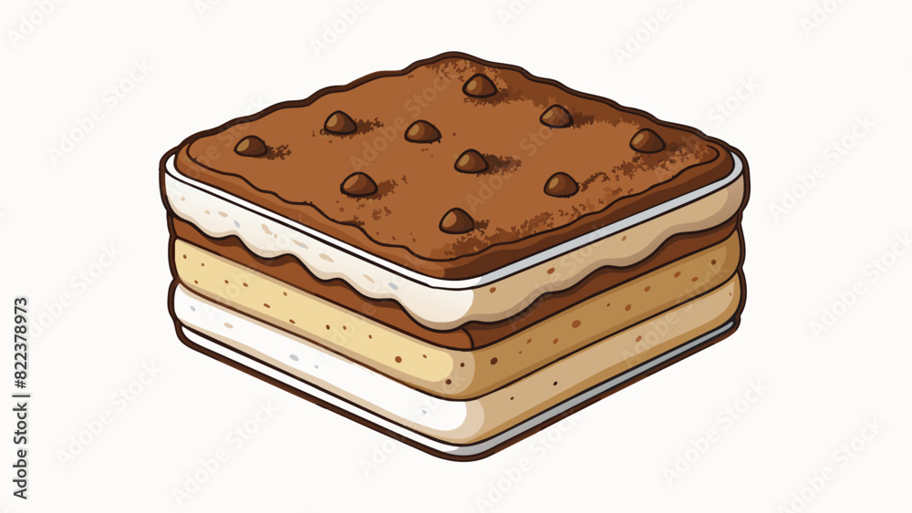 Poster The final layer of the tiramisu dessert was a dusting of cocoa powder adding a subtle bitterness to balance the sweetness of the creamy layers. Cartoon Vector