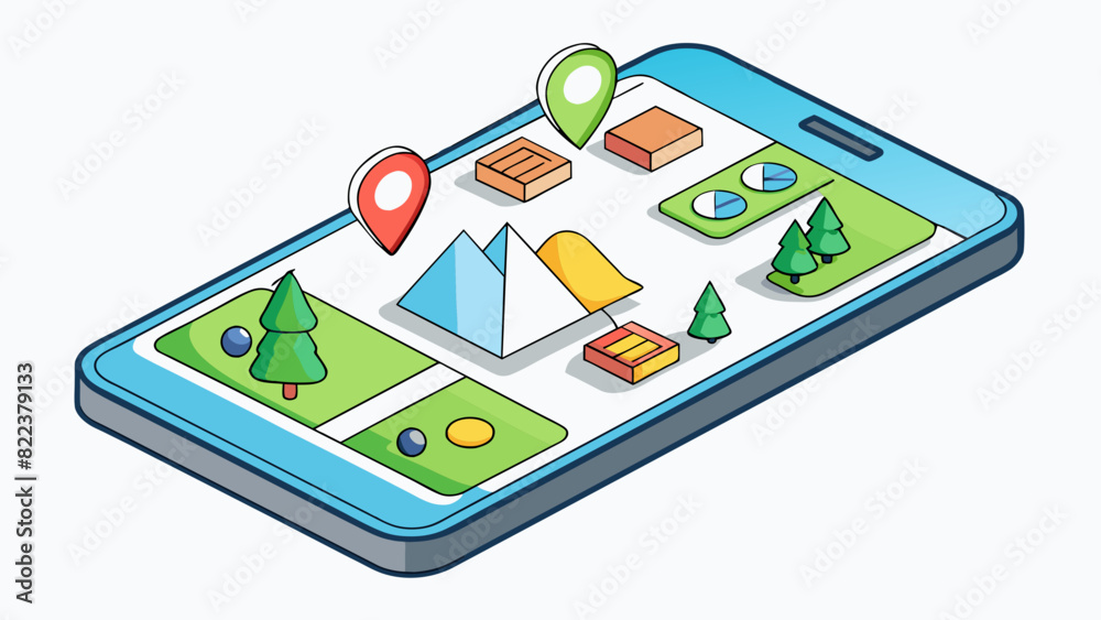 Fototapete The navigation app acted like a digital guide with a map display and stepbystep instructions for reaching a desired destination. Its userfriendly. Cartoon Vector