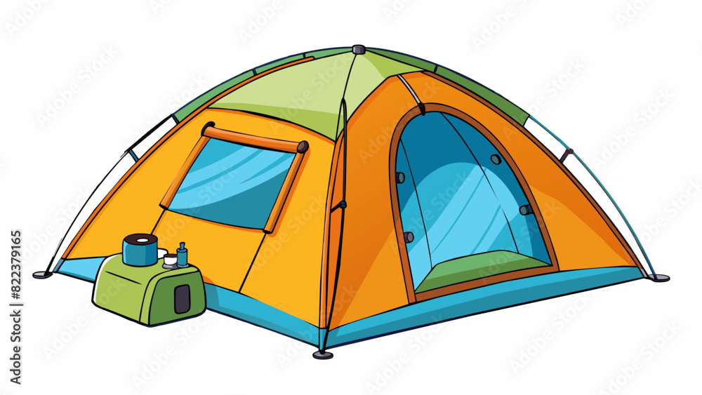 Poster The perfect camping tent is lightweight waterproof and easy to set up with enough room for a small family and their gear.. Cartoon Vector