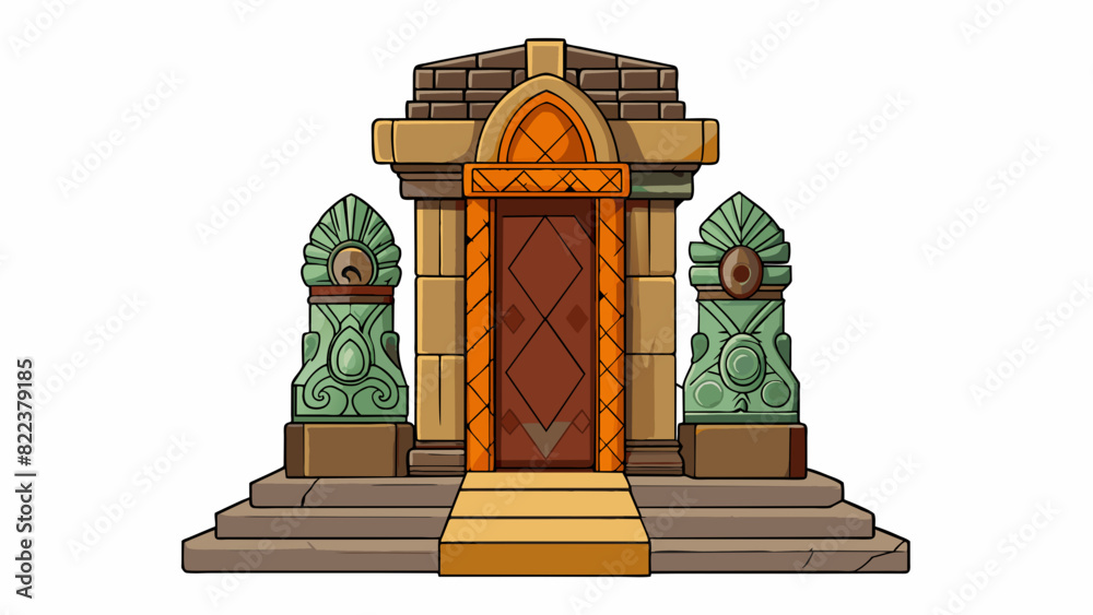 Poster The post is made of thick sy stone chiseled with intricate patterns and designs. It is not just a marker but a symbol of a past era standing proudly. Cartoon Vector