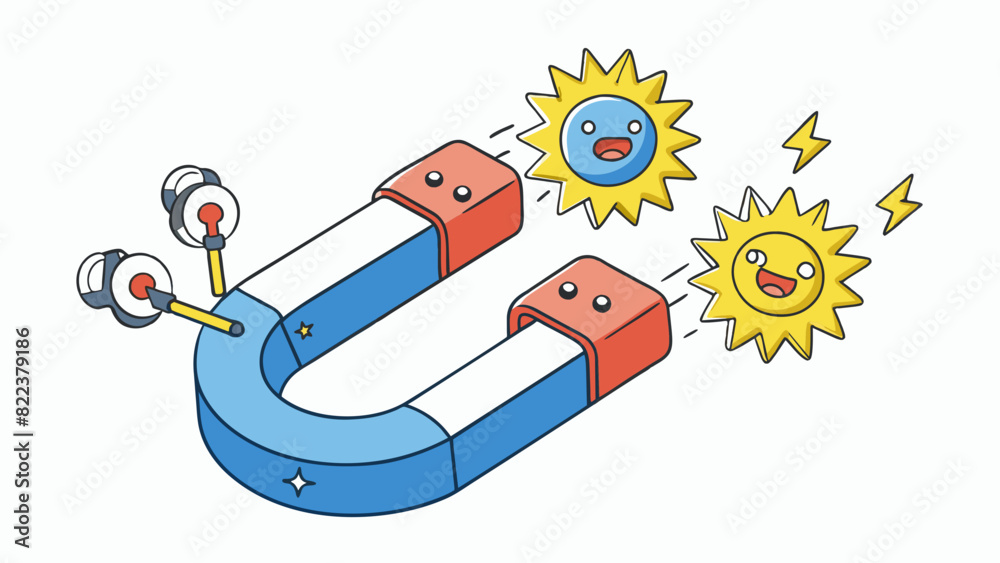 Poster The principle of magnetism is illustrated by watching how magnets attract certain metals such as paperclips while repelling others.. Cartoon Vector